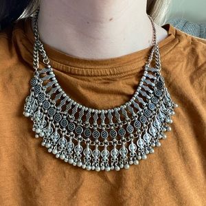 Chunky silver collar necklace